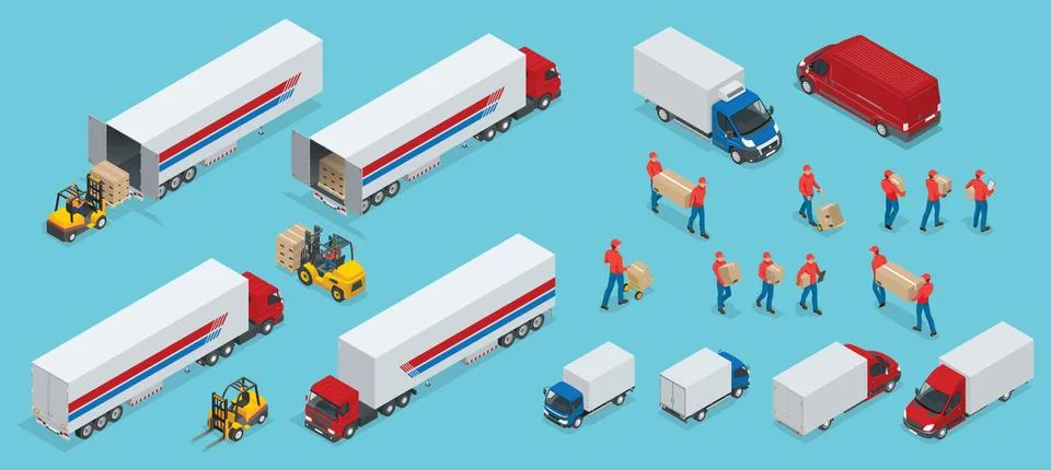 Isometric Logistics icons set of different transportation distribution vehicles イラスト素材