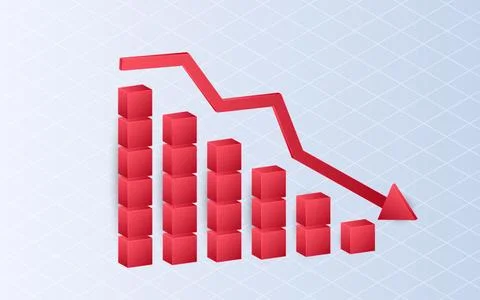 Isometric lost money, Arrow chart down on white background. Financial bars .. Stock Illustration