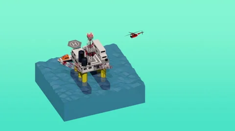 Isometric Low Poly Mini World Oil rig Stock Footage 49994030
