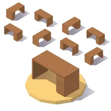 Isometric low poly Office Table Stock Illustration