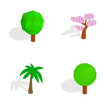 Isometric low poly trees set for game assets Stock Illustration