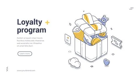 Isometric loyalty program banner template. Vector illustration of a gift box  Stock Illustration