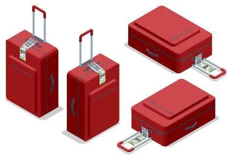 Isometric Luggage paper tags with barcode. Baggage information and Stock Illustration
