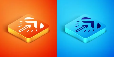 Isometric Magic arrow icon isolated on orange and blue background. Vector Stock Illustration