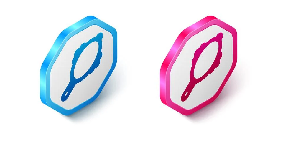 Isometric Magic hand mirror icon isolated on white background. Hexagon button Stock Illustration