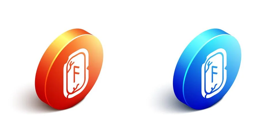 Isometric Magic runes icon isolated on white background. Orange and blue circle Stock Illustration
