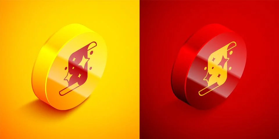 Isometric Magic scroll icon isolated on orange and red background. Decree, paper Ilustração Stock