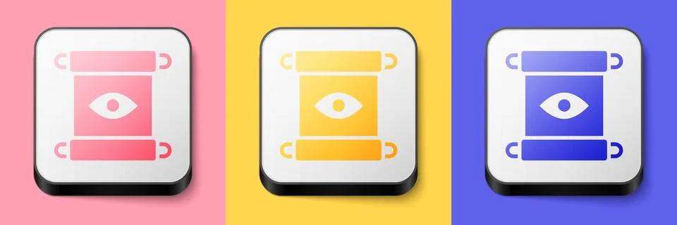 Isometric Magic scroll icon isolated on pink, yellow and blue background. Decree Ilustração Stock
