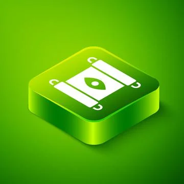 Isometric Magic scroll icon isolated on green background. Decree, paper Ilustração Stock