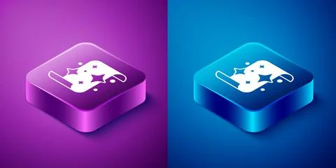 Isometric Magic scroll icon isolated on blue and purple background. Decree Ilustração Stock