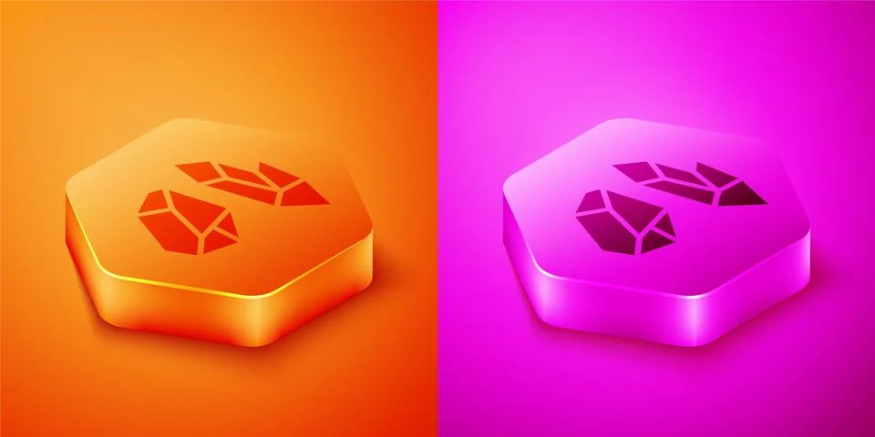 Isometric Magic stone icon isolated on orange and pink background. Fantasy Illustrazione stock
