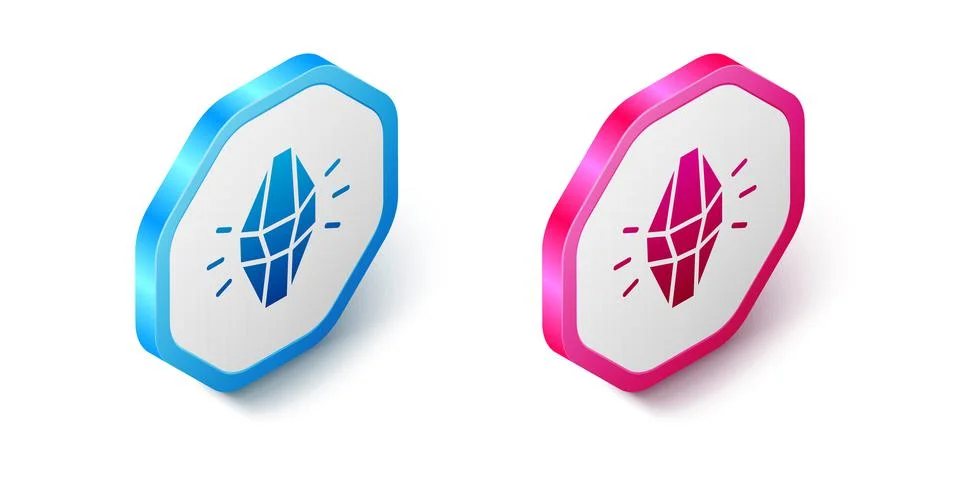 Isometric Magic stone icon isolated on white background. Fantasy crystal Illustrazione stock