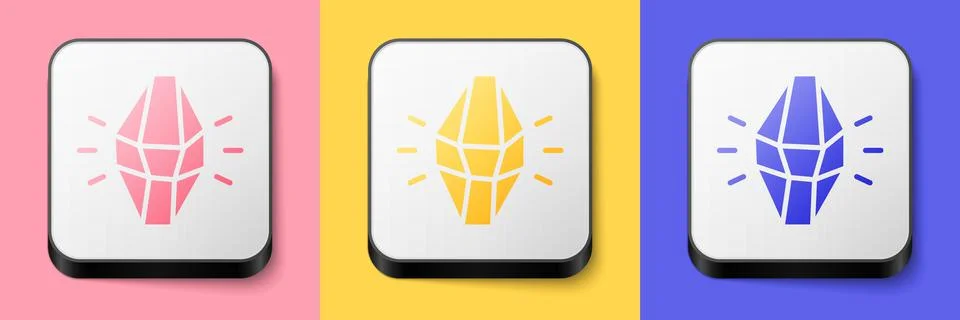 Isometric Magic stone icon isolated on pink, yellow and blue background. Fantasy Stock Illustration