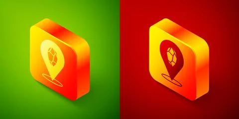 Isometric Magic stone icon isolated on green and red background. Fantasy crystal Illustrazione stock