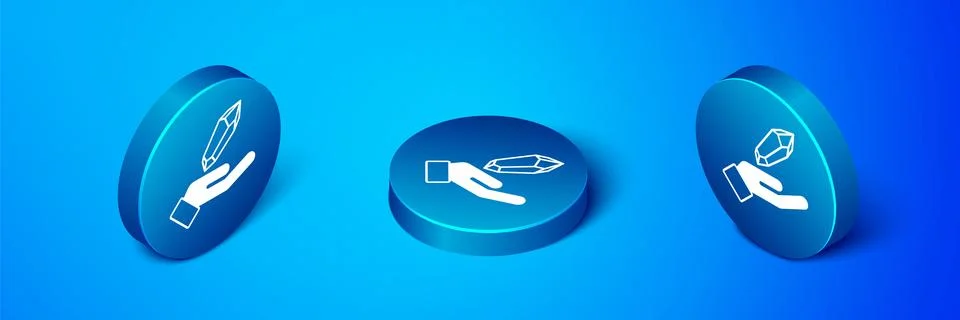 Isometric Magic stone icon isolated on blue background. Fantasy crystal. Je.. Stock Illustration