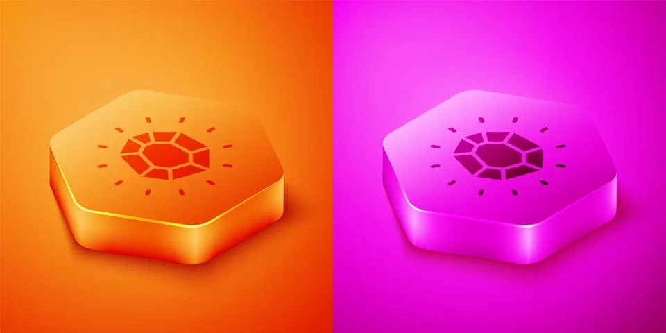 Isometric Magic stone icon isolated on orange and pink background. Fantasy cr Illustrazione stock