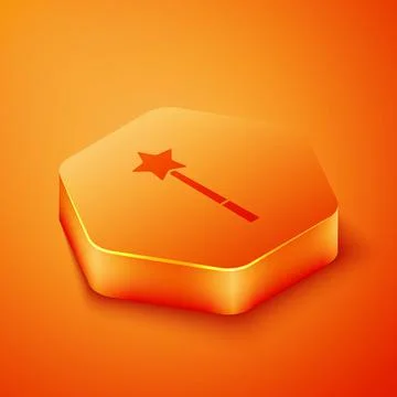 Isometric Magic wand icon isolated on orange background. Star shape magic Stock Illustration