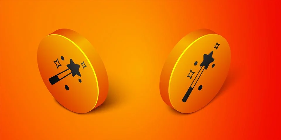 Isometric Magic wand icon isolated on orange background. Star shape magic a.. Stock Illustration
