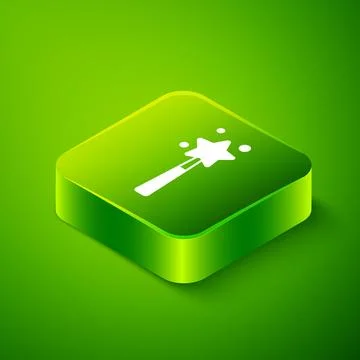 Isometric Magic wand icon isolated on green background. Star shape magic ac.. Stock Illustration