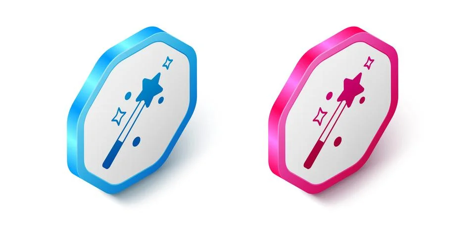 Isometric Magic wand icon isolated on white background. Star shape magic ac.. Stock Illustration