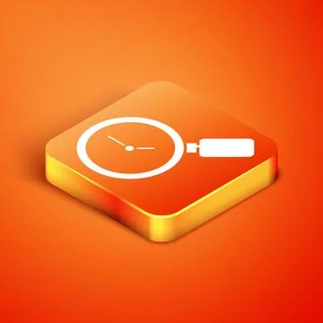 Isometric Magnifying glass with clock icon isolated on orange background.  Ve Stock Illustration