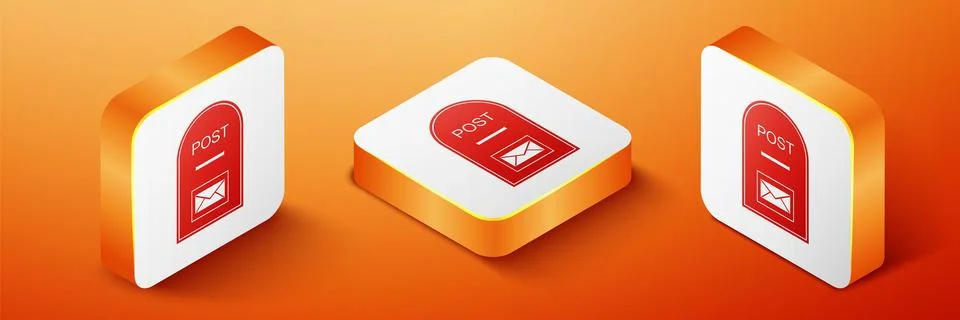 Isometric Mail box icon. Post box icon isolated on orange background. Orange 库存插图