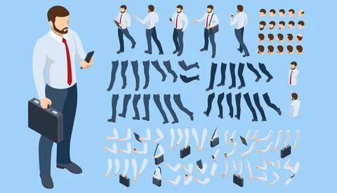 Isometric man character constructor for designe. Set of businessman character Stock Illustration