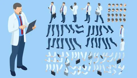 Isometric man character constructor for designe. Set of businessman character Stock Illustration