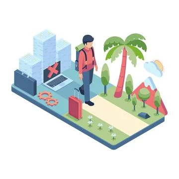 Isometric Man Escaping Work Stress for Burnout Prevention Stock Illustration