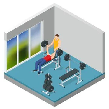 Isometric Man In Gym Exercising On The Bench Press. Sports and healthy lifestyle Stock Illustration
