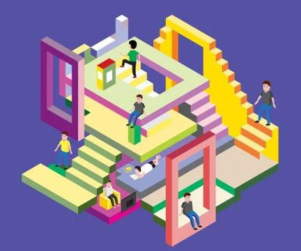 Isometric man in levels, Vector Illustration Stock Illustration