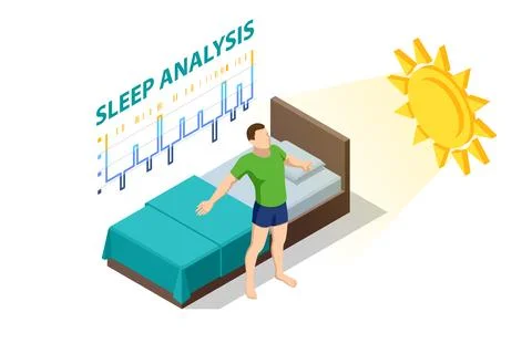 Isometric man relies on gadgets during sleep. An app on a fitness tracker. The Stock Illustration
