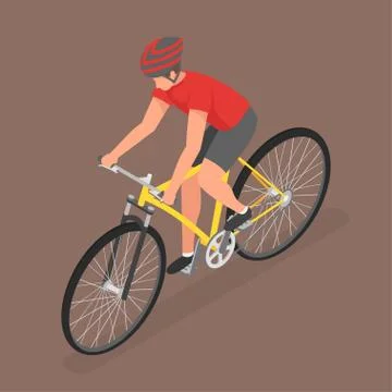 Isometric man ride on bicycle. Illustrazione stock