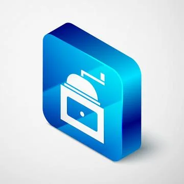 Isometric Manual coffee grinder icon isolated on grey background. Blue square Stock Illustration