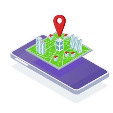 Isometric map of the area of the city in a mobile phone. Illustrazione stock