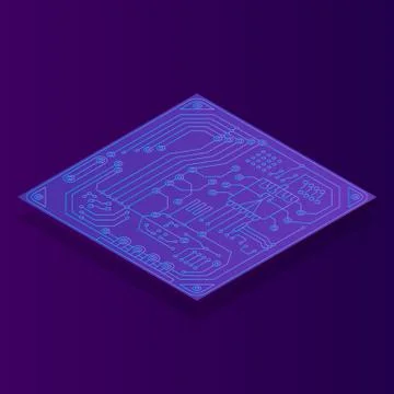 Isometric map with computer chip color icon Stock Illustration
