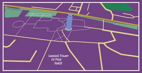 Isometric map of the Leaning Tower of Pisa area,Italy Stock Illustration