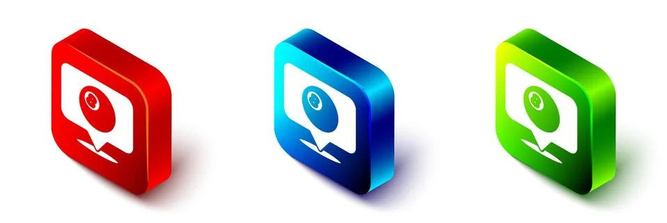 Isometric Map pointer with billiard pool snooker ball with number 8 icon Stock Illustration