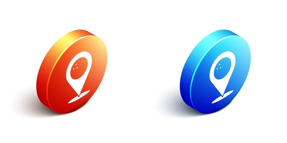 Isometric Map pointer with bowling ball icon isolated on white background. Sport イラスト素材