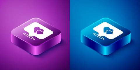 Isometric Map pointer with heart icon isolated on blue and purple background. 스톡 일러스트