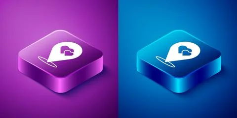 Isometric Map pointer with heart icon isolated on blue and purple backgroun.. Stockillustratie