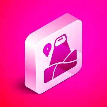 Isometric Map pointer with mountain icon isolated on pink background. Mountains 스톡 일러스트