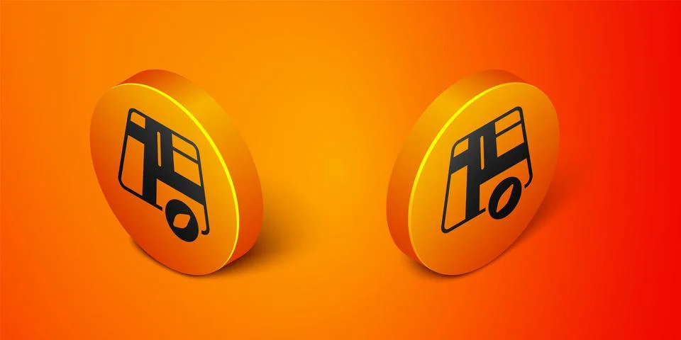 Isometric Map pointer with taxi car icon isolated on orange background. Location Stock Illustration