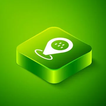Isometric Map pointer with taxi car icon isolated on green background. Location 스톡 일러스트