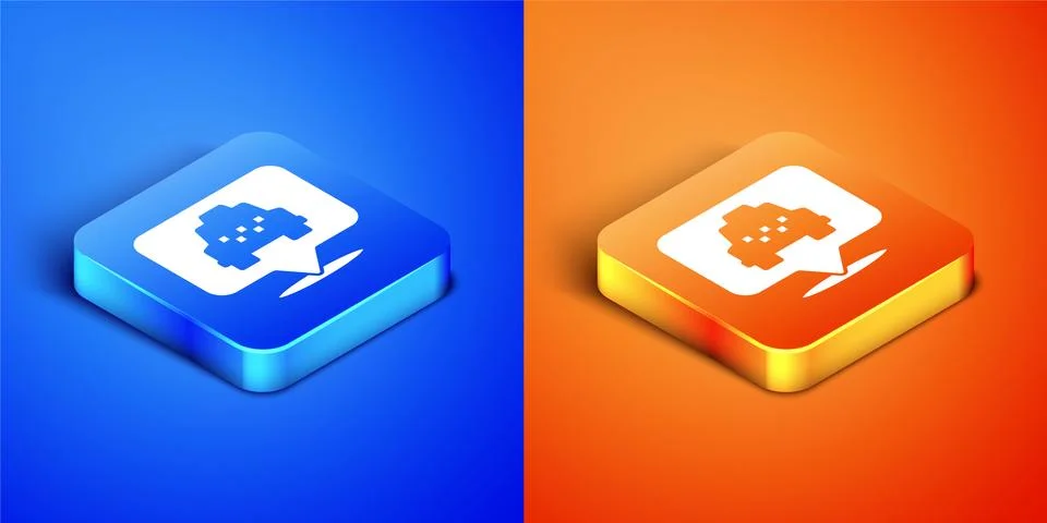 Isometric Map pointer with taxi icon isolated on blue and orange background 스톡 일러스트