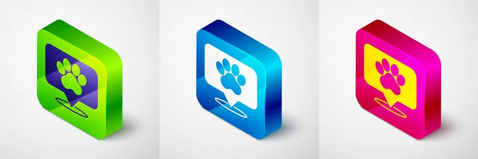 Isometric Map pointer with veterinary medicine hospital, clinic or pet shop for Stock Illustration