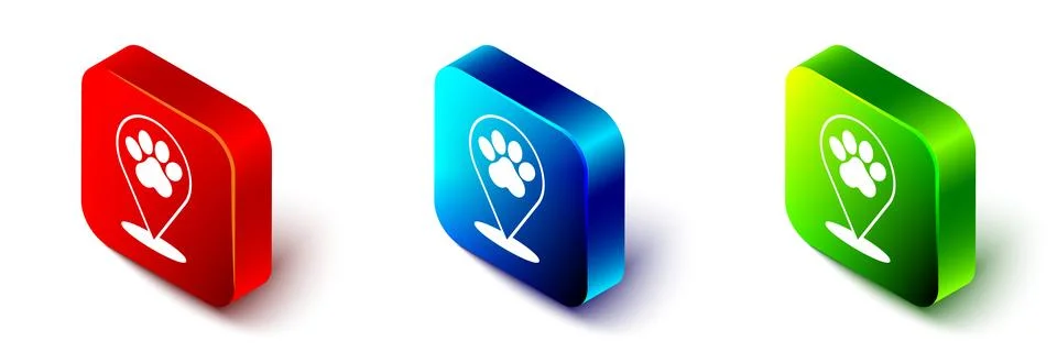 Isometric Map pointer with veterinary medicine hospital, clinic or pet shop.. Stock Illustration