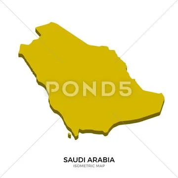 Isometric map of Saudi Arabia detailed vector illustration: Royalty ...