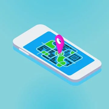 Isometric map on smartphone Illustrazione stock