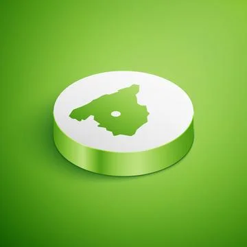 Isometric Map of Spain icon isolated on green background. White circle button Stock Illustration